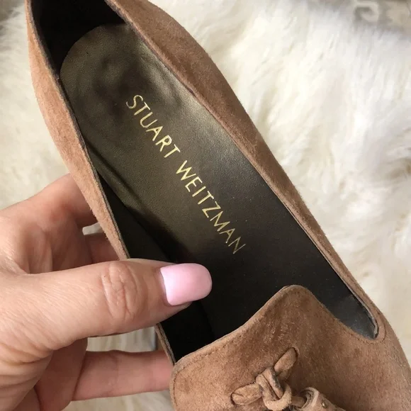 Stuart Weitzman Broom Brown Tassel Suede Block Heel Pumps - Picture 6 of 10